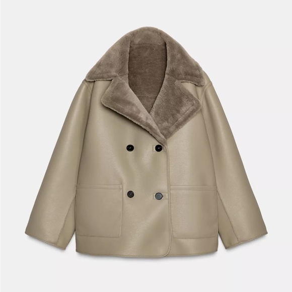 NWT Zara Reversible Double-Faced Coat Women's Taupe Gray Teddy Jacket Size S - Picture 7 of 15
